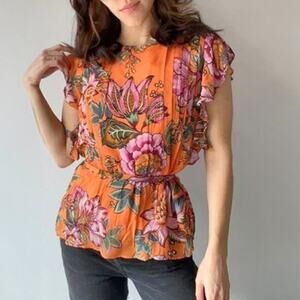 NWT Farm Rio Adonia Floral Pintucked Blouse Size S